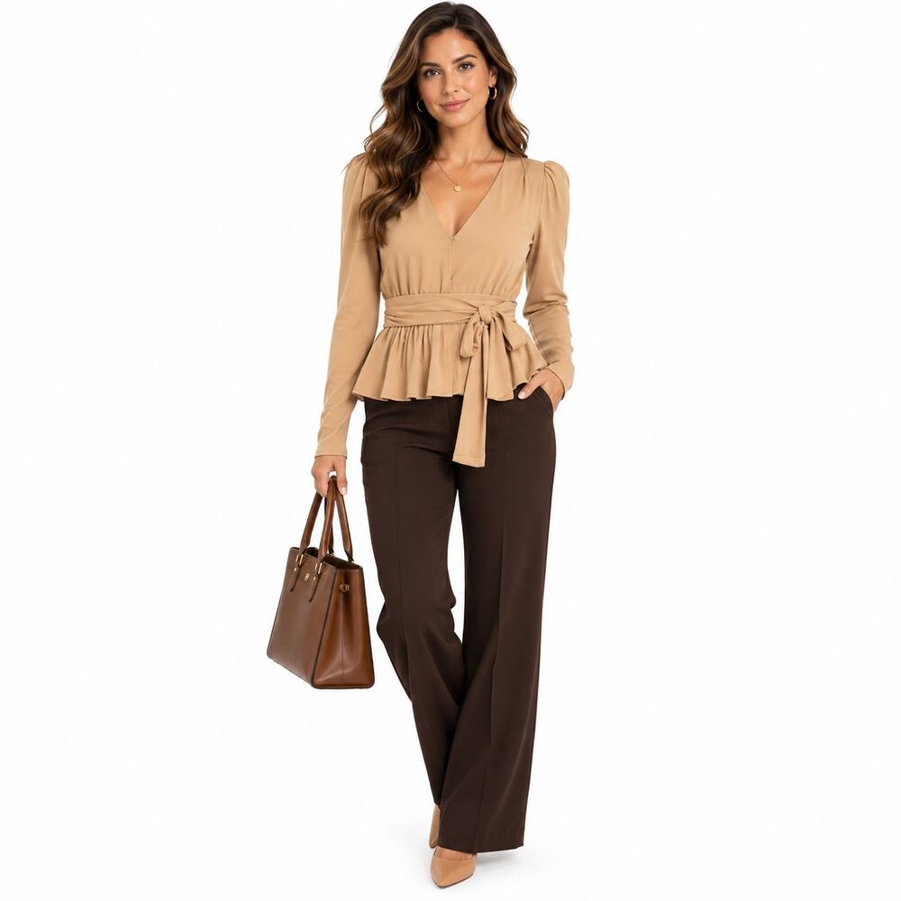 Rebecca Taylor Womens Top Size Medium Tan Designer Blouse Workwear Office Career